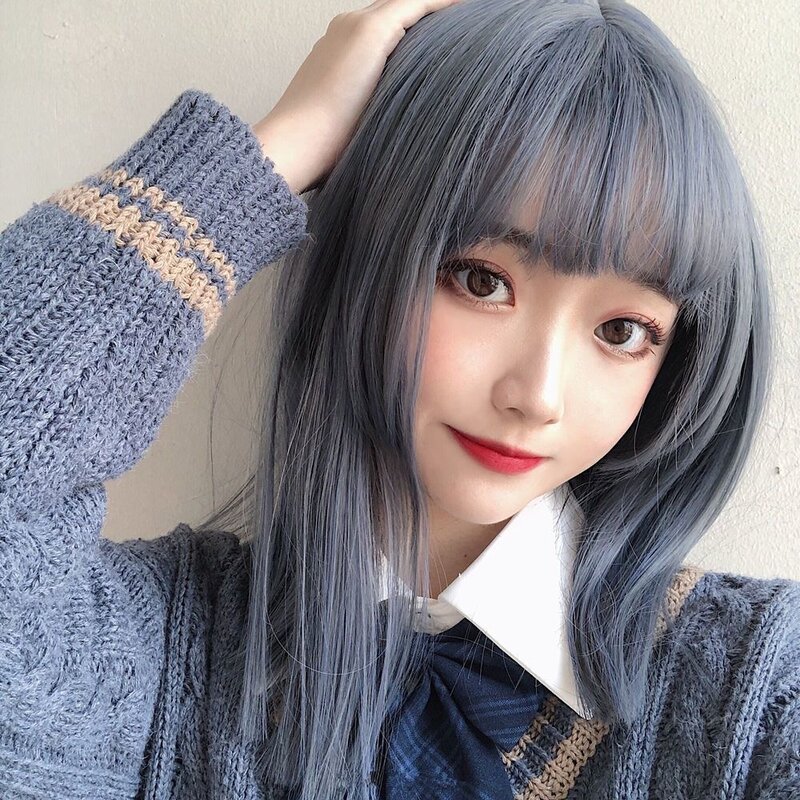 Kurze gerade Perücken mit Pony geschichtet lila natürlichen synthetischen japanischen Ji Haar für Frauen täglich Lolita Cosplay Haar Perücke