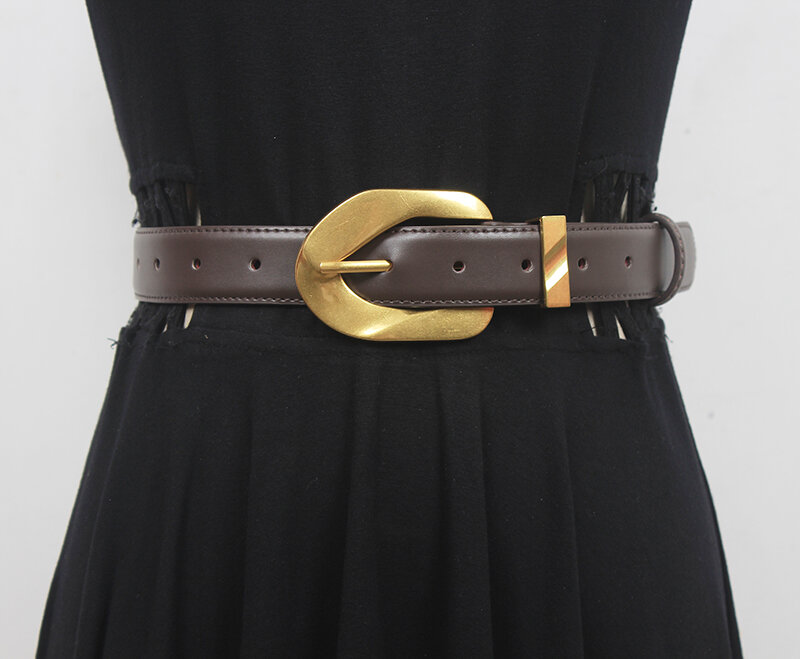 Faja de piel auténtica para mujer, corsés para vestido femenino, cinturones de cintura, decoración, cinturón estrecho R2113