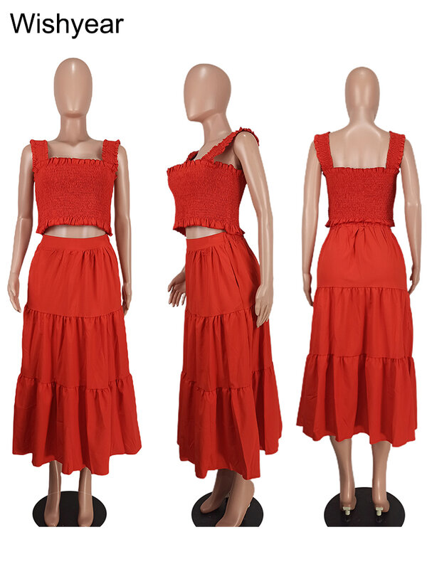 Женский комплект из двух предметов, эластичный укороченный топ с оборками и карманами, юбка А-силуэта, летняя одежда для ночного клуба