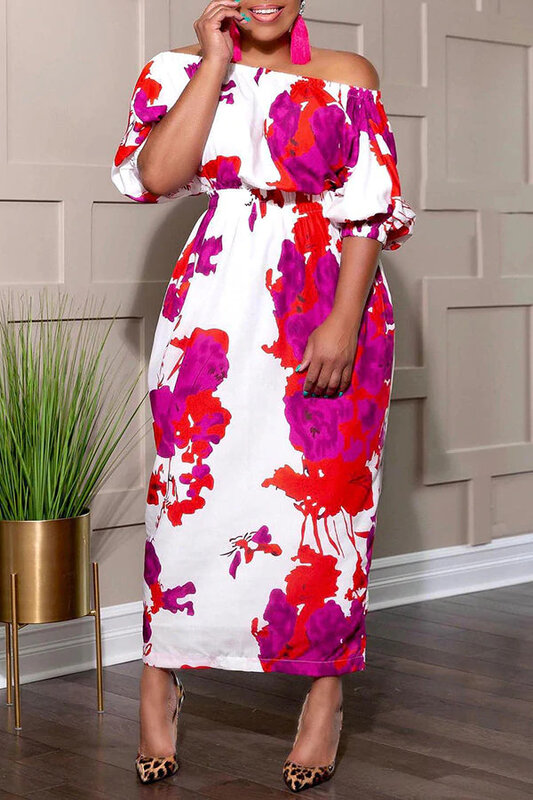 Женское летнее платье-макси с цветочным принтом, с воротником-лодочкой и оборками
