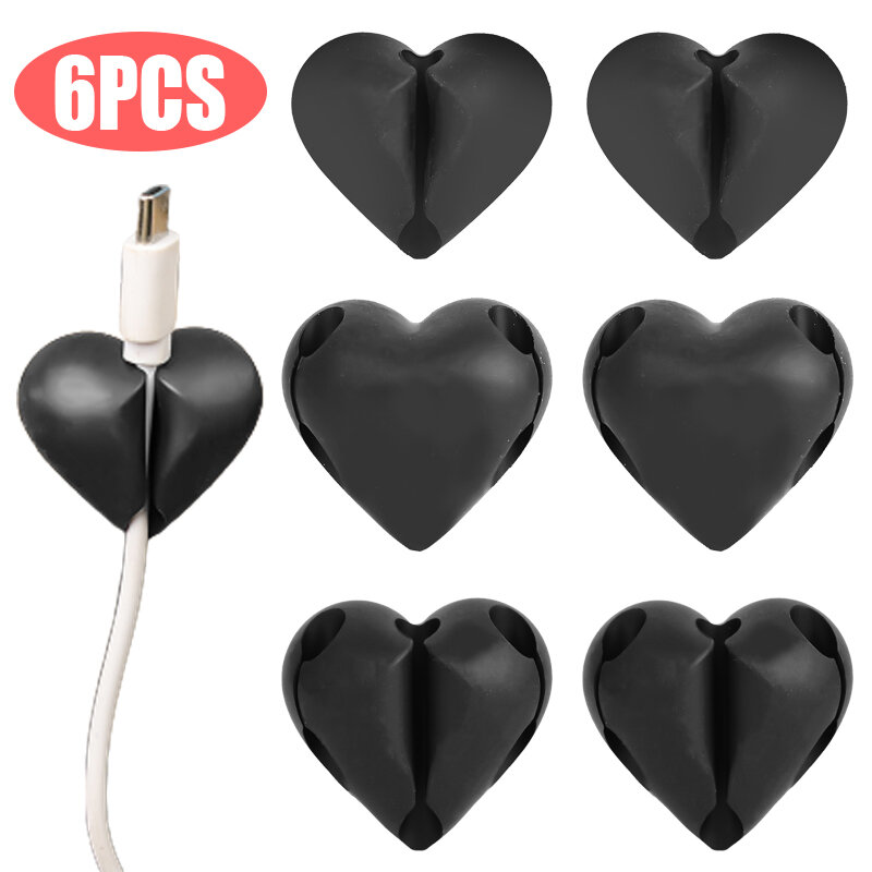Silicone USB Cable Organizer Clips, Love Heart Shape, Data Cord, Charger Line Holder, Desktop, Tidy Wire Management Winder, Novo