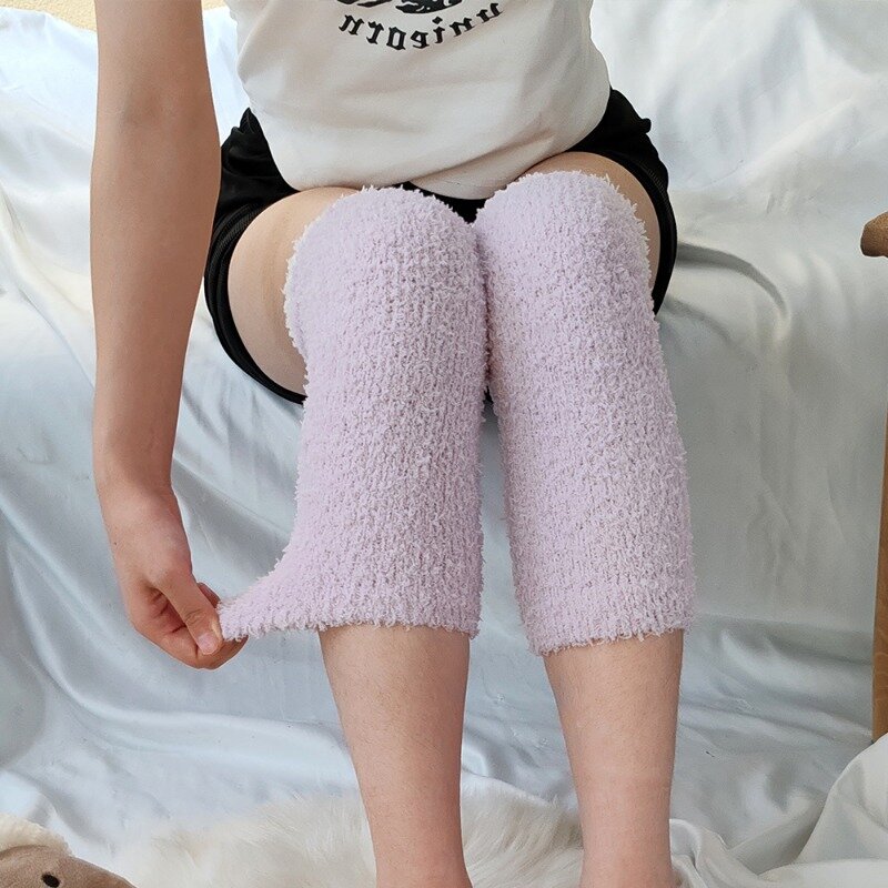 Koralowy polar opaska na kolano kobiet jesienno-zimowy skarpetki termiczne dla ochraniacze na kolana plus aksamitne, zagęszczone, odporne na zimno rękawy na nogi