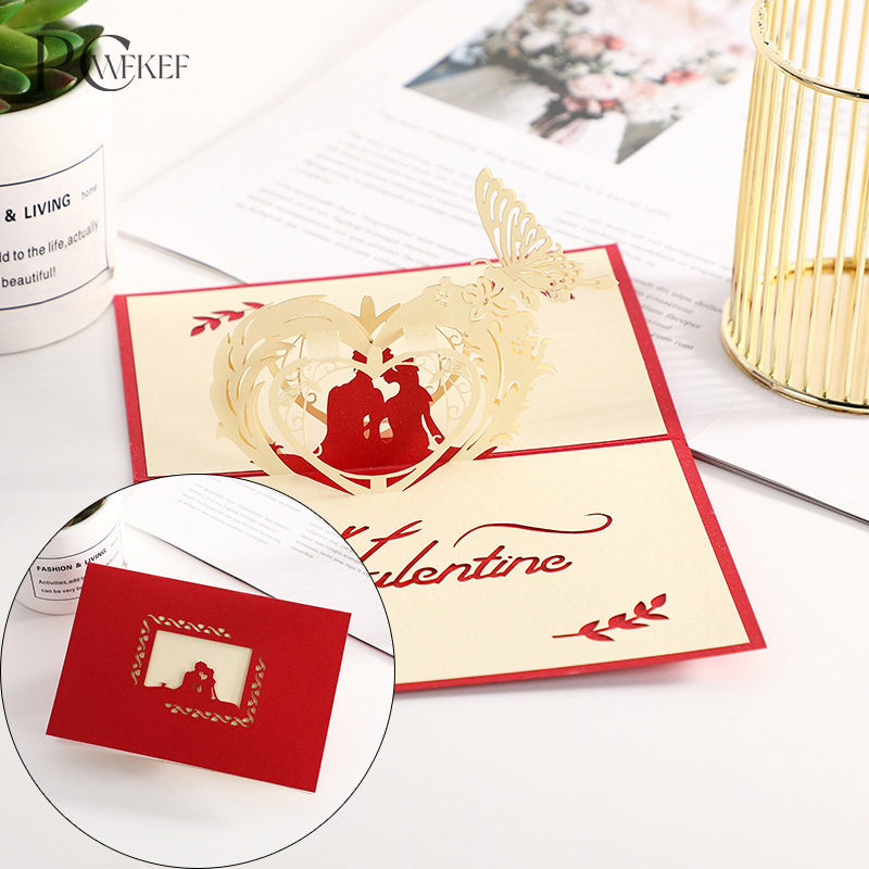 3D Pop Up Cartão com Envelope, Dia Dos Namorados, Aniversário, Aniversário, Convite De Casais, Feliz Amantes Cartão Postal
