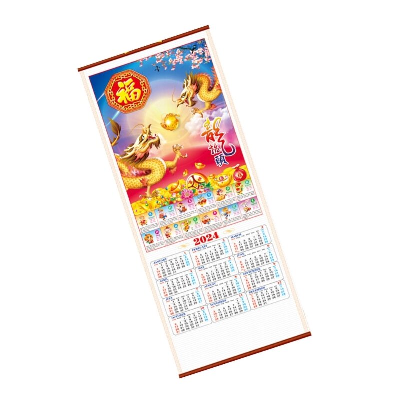 Calendario pared 2024, calendario del año del dragón 2024, decoración del Festival para hogar HXBE