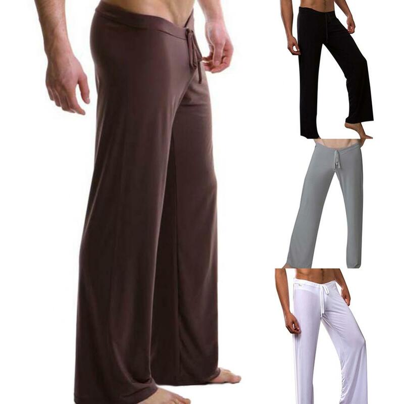 Casual Men Yoga Pants  Solid Color Drawstring Homewear Loose Pajama Trousers