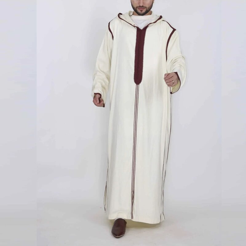 Jubah Muslim kasual pria warna Solid bertudung jubah kostum nasional Timur Tengah longgar Islam Arab Dubai jubah Timur Tengah Abaya