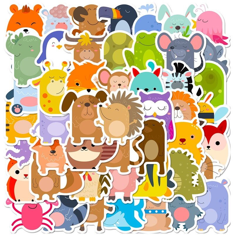 귀여운 원형 동물 PVC 장식 스크랩북 스티커, 미적인 어린이 한국 문구, 어린이 학교 용품, 10 개, 30 개, 50 개