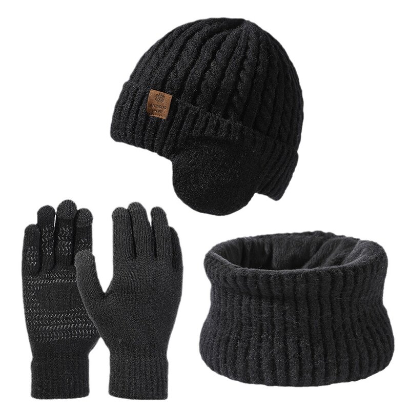 男性用の帽子とスカーフの手袋のセット,ニットの帽子,厚くて暖かい帽子の手袋,屋外,防風,3個,冬