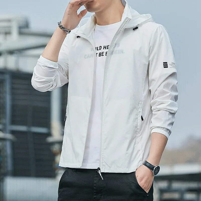 Spring Autumn Loose Casual Solid Color Zipper Jacket Male Long Sleeve Cardigan Sunscreen Top Men Hooded All-match Coat