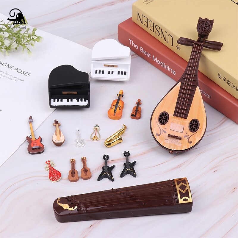 Miniatur rumah boneka, dekorasi simulasi biola instrumen Piano gitar
