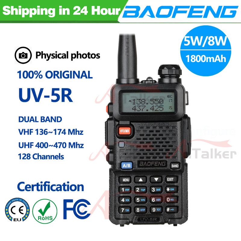 Baofeng Walkie Talkie UV5R, penerima BF UV-5R portabel 5W/8W asli 136-174Mhz 400-520Mhz Radio dua arah