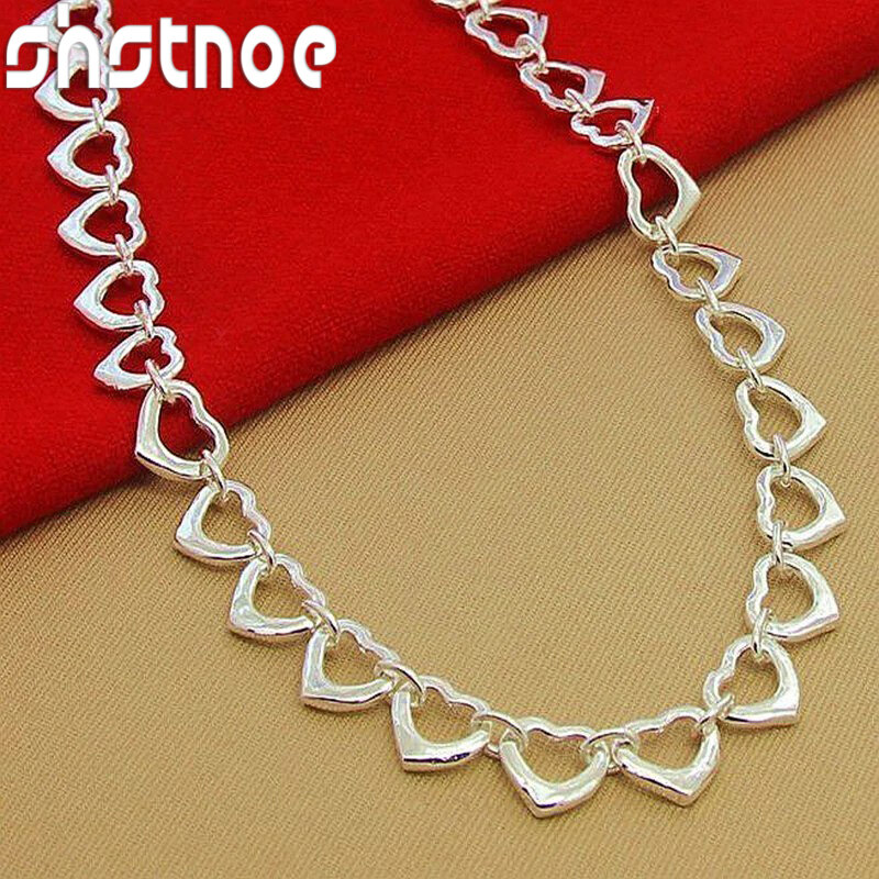 SHSTONE-collar de plata de ley 925 para mujer, cadena de corazón completo, joyería bonita para fiesta de compromiso de boda, regalo de cumpleaños y San Valentín