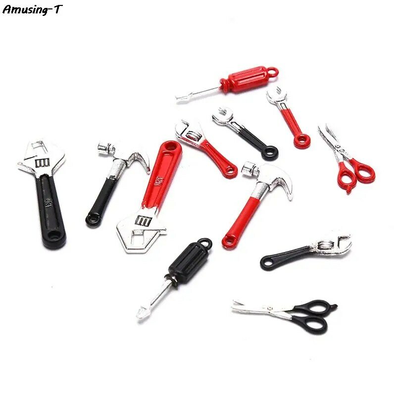 New 6Pcs/Set Red/Black Miniature Repair Kits Dollhouse  Accessories Miniature Hammer Wrench Doll House Furniture Decoration