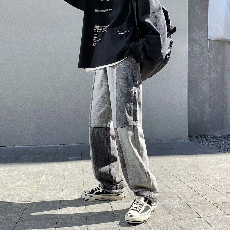 Джинсы мужские градиентные в стиле ретро, модные брюки свободного покроя, прямые повседневные штаны в Корейском стиле, в стиле бойфренд, на осень