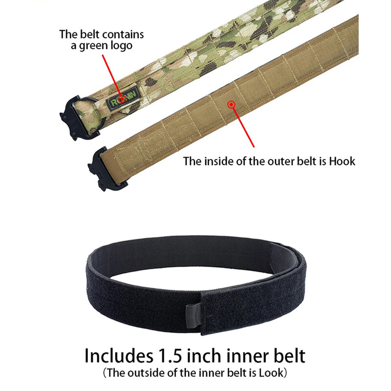 Cintura Molle tattica in stile Ronin da combattimento cintura softair da 1.5 pollici per caccia militare all'aperto a doppio strato con sistema Molle