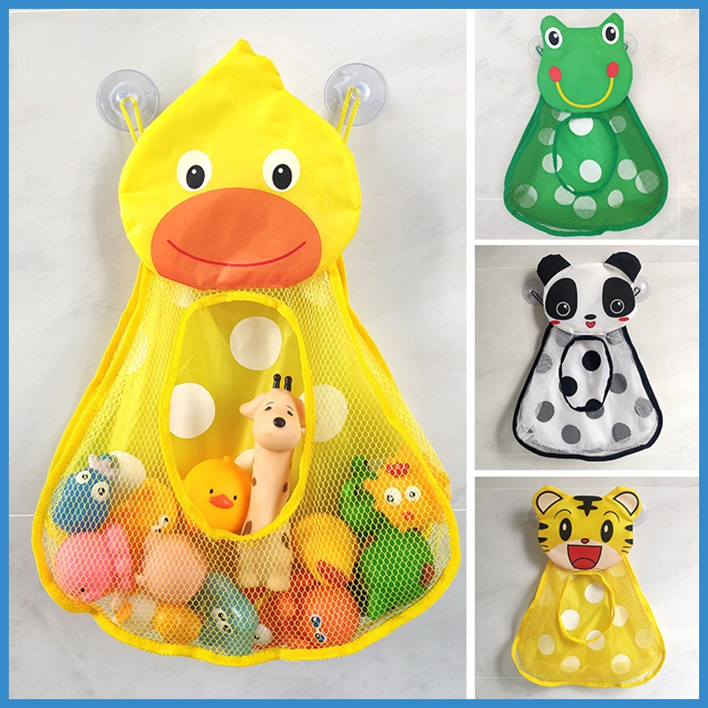 Mainan mandi bayi, tas penyimpanan jaring jala kodok bebek lucu, tas permainan mandi penyedot kuat, mainan air untuk anak-anak