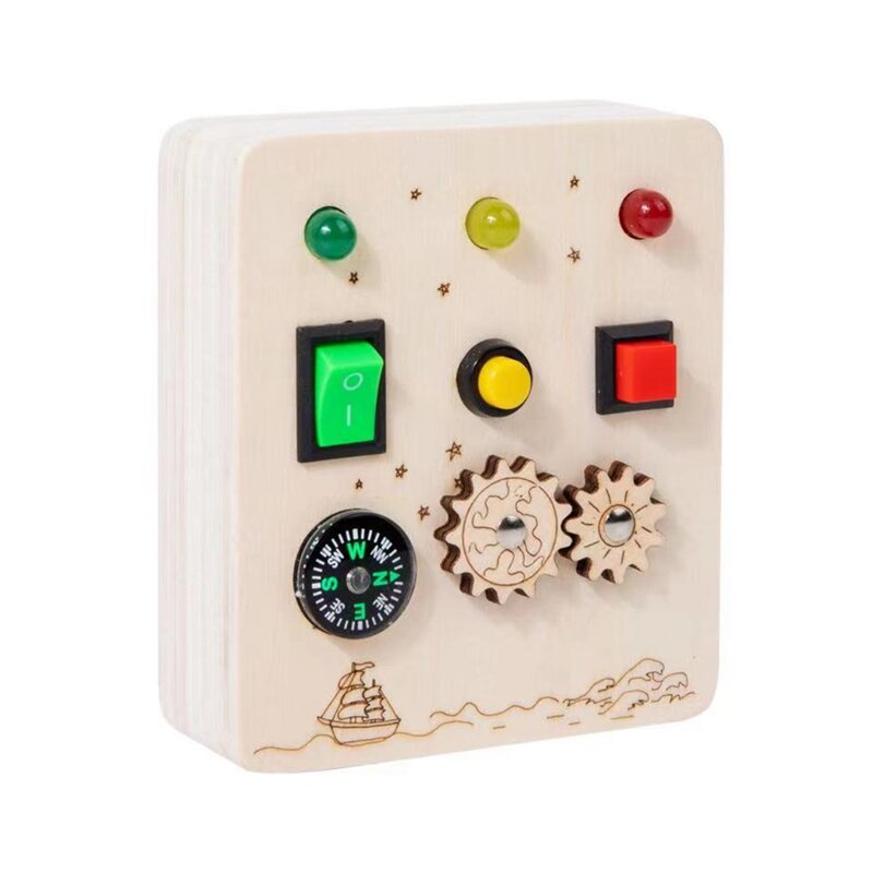 Compass Kids Busy Board Montessori Toys Wooden With LED Light Switch Control Sensory Educational Games For 2-4 Y Easy Install