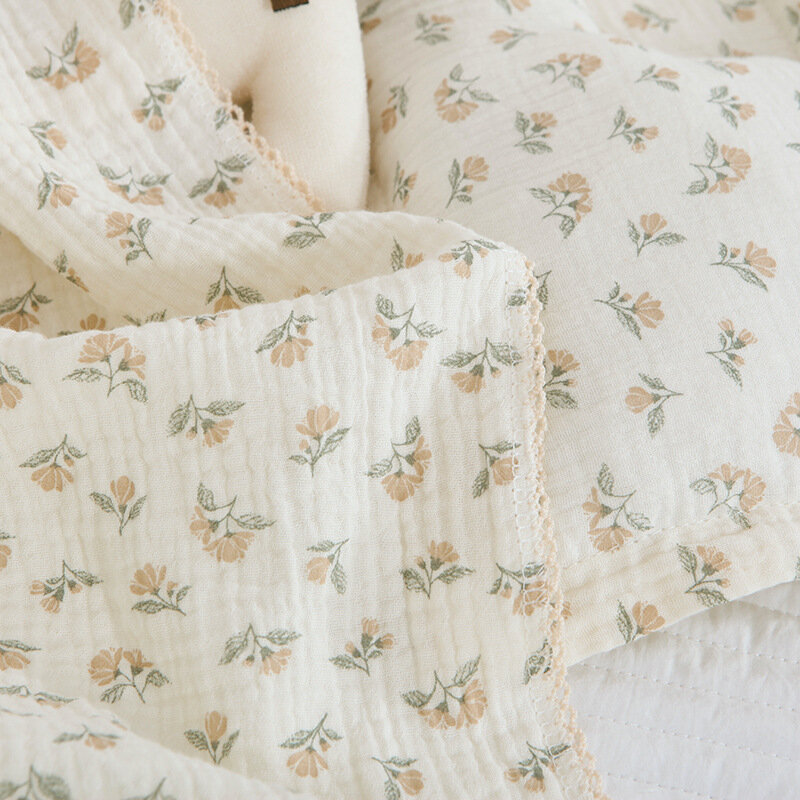 ผ้าห่อตัวเด็กมัสลิน150ซม. ผ้าหุ้มตัวเด็กทารกลายดอกไม้ฤดูร้อนเตียงนอนเนื้อนุ่มผ้าพาดบ่าผ้าห่มรถเข็น