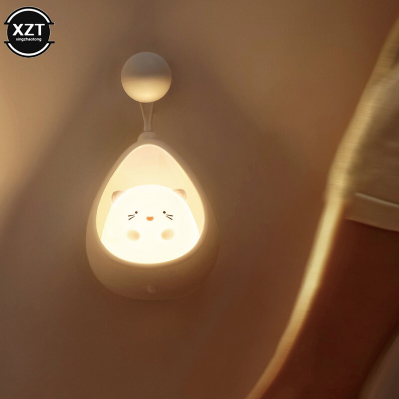 LED เซ็นเซอร์แสงกลางคืนควบคุมน่ารักสัตว์มนุษย์เหนี่ยวนำโคมไฟสำหรับเตียงเด็ก USB ชาร์จซิลิโคนไฟติดผนัง