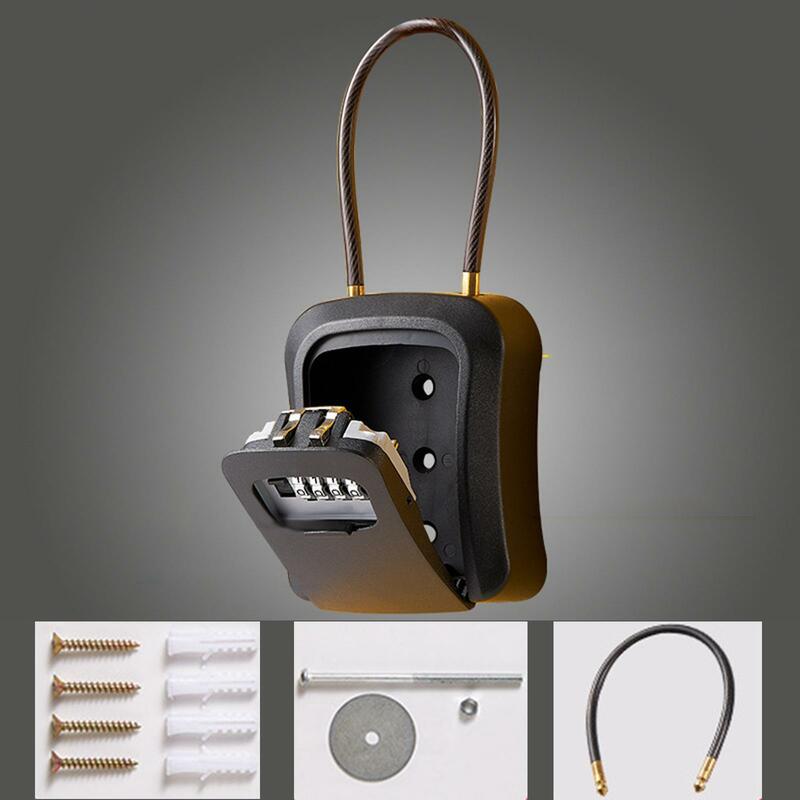 Caja de Seguridad con cerradura de llave con combinación de 4 dígitos, cadena extraíble, portátil, resistente a la intemperie para llaves de casa, llaves de coche resistentes