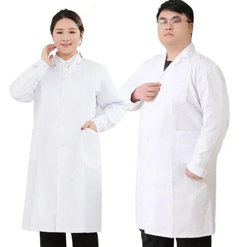 Manga curta uniformes médicos com cinto de cintura ajustável para médico e enfermeira, jaqueta branca, casaco de laboratório, vestido, manga longa, plus size
