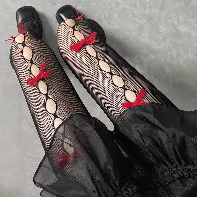 New Sweet Cute Women Bow collant calze stile giapponese Lolita Kawaii coscia alta calza collant scava fuori calze a rete