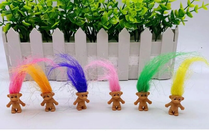 Mini muñeca de payaso de pelo largo para niños, muñecas de Trolls de pelo colorido, modelos de miembros de la familia, juguetes para niños, regalo nostálgico para adultos
