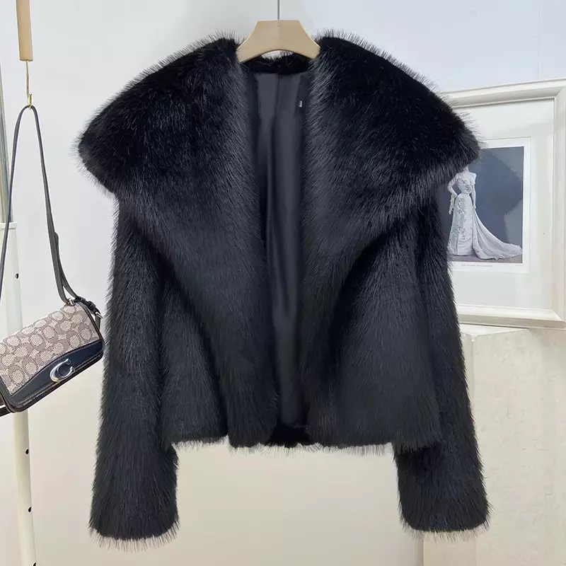 Sztuczne futro damskie eleganckie ciepłe pluszowe kurtki płaszcz na co dzień sztuczne futro moda odzież wierzchnia