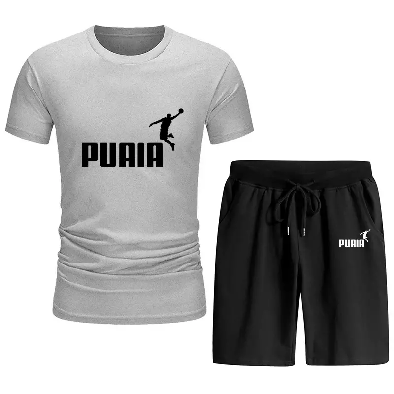 Summer Mens Tracksuit Casual Jogging Short Sleeve Suit Comfort Loose Man Training Jersey Cotton T-shirts+Sport Short 2-Piece Set
