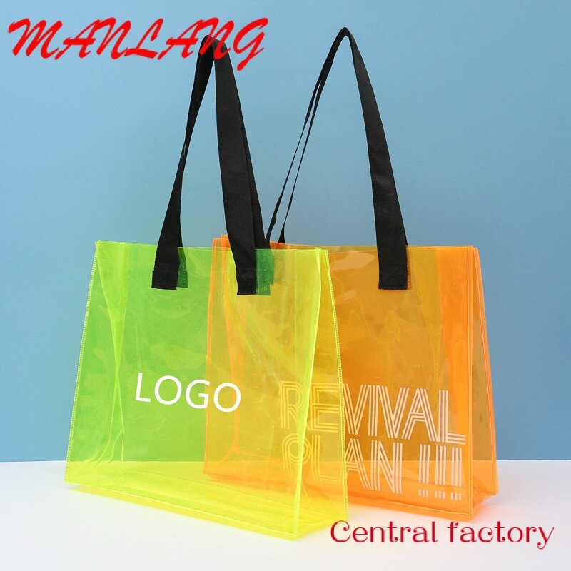 2022 Fashion Custom Women Travel borsa da spiaggia impermeabile borsa per la spesa trasparente borsa in plastica trasparente in PVC con cinturino nero