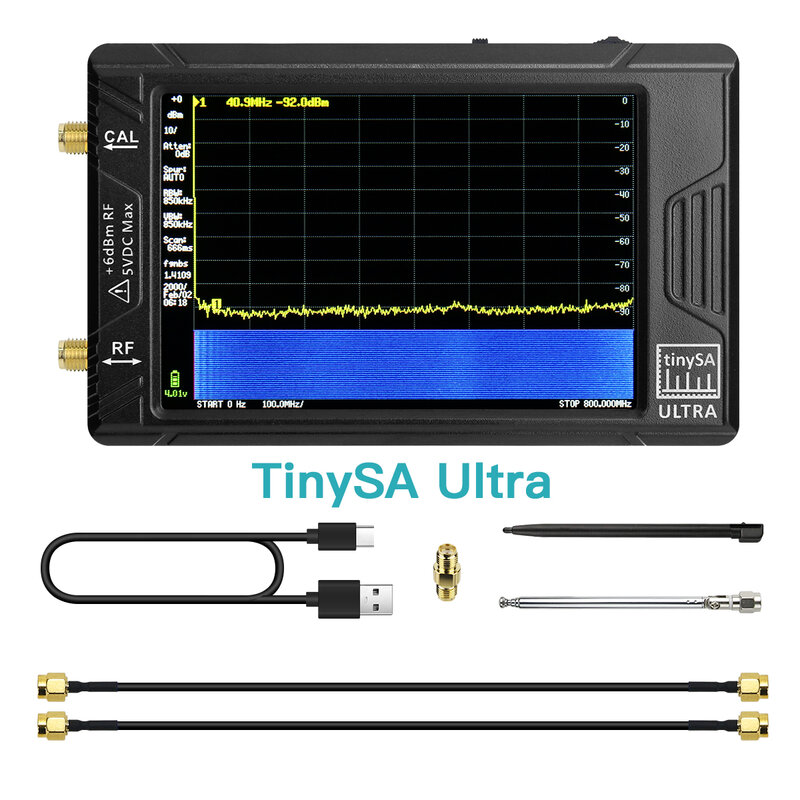 Gerador de sinal RF portátil Analisador de espectro para antena de ondas curtas de rádio SDR TinySA Ultra 4 ", 100k-5,3 GHz