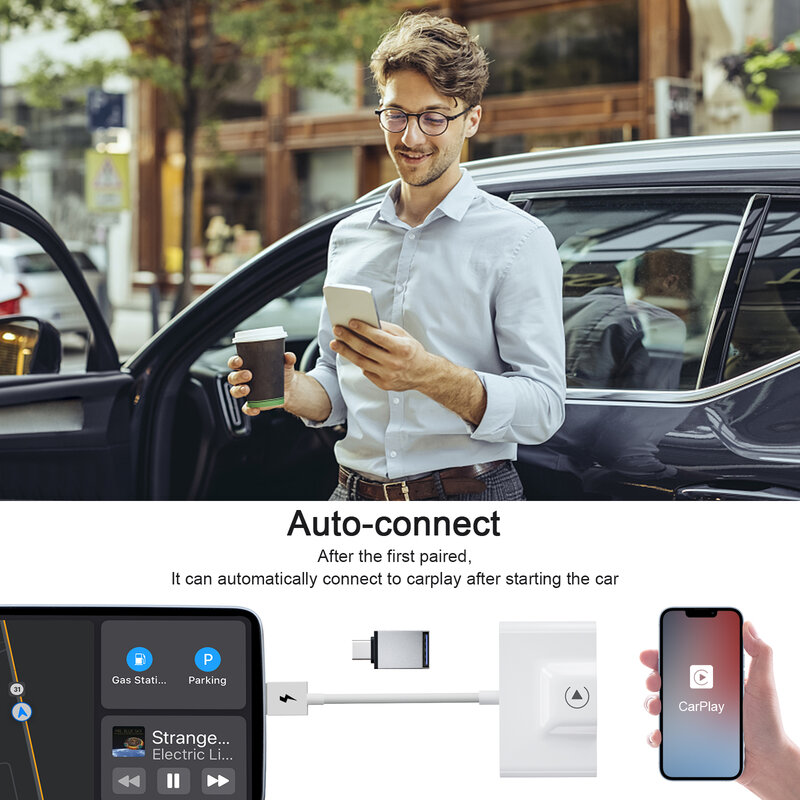Wireless CarPlay Adapter, untuk iPhone dan Apple CarPlay mobil, Upgrade Smart Dongle untuk mengubah pabrik berkabel CarPlay ke nirkabel