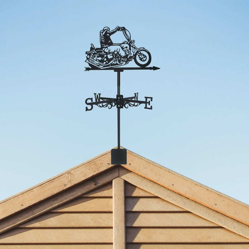 Girouette Hurcylis en métal noir, girouette, girouettes, décoration d'extérieur, jardin, toit, cour, bâtiment, tour de moto, art de la silhouette