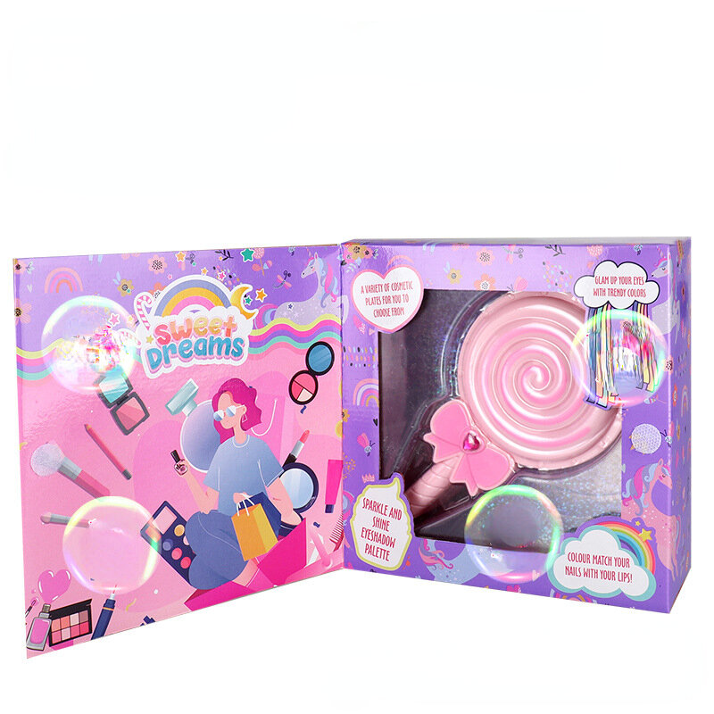 Crianças cosméticos brinquedos meninas lollipops caixa de beleza batom sombra olho maquiagem conjunto