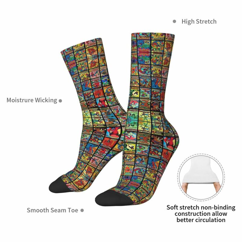 Vintage Superhelden Comic-Sammlung Muster Tröster Socken absorbieren Strümpfe die ganze Saison lange Socken für Mann Frau Geschenke