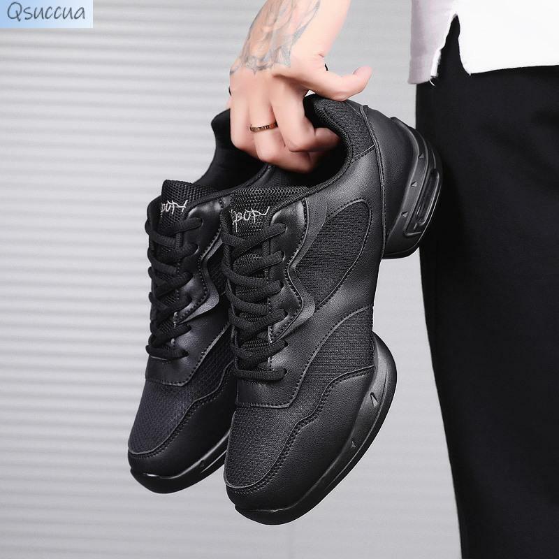 Мужские Нескользящие танцевальные туфли, Мягкая сетчатая обувь, квадратный дизайн, большие размеры, черные