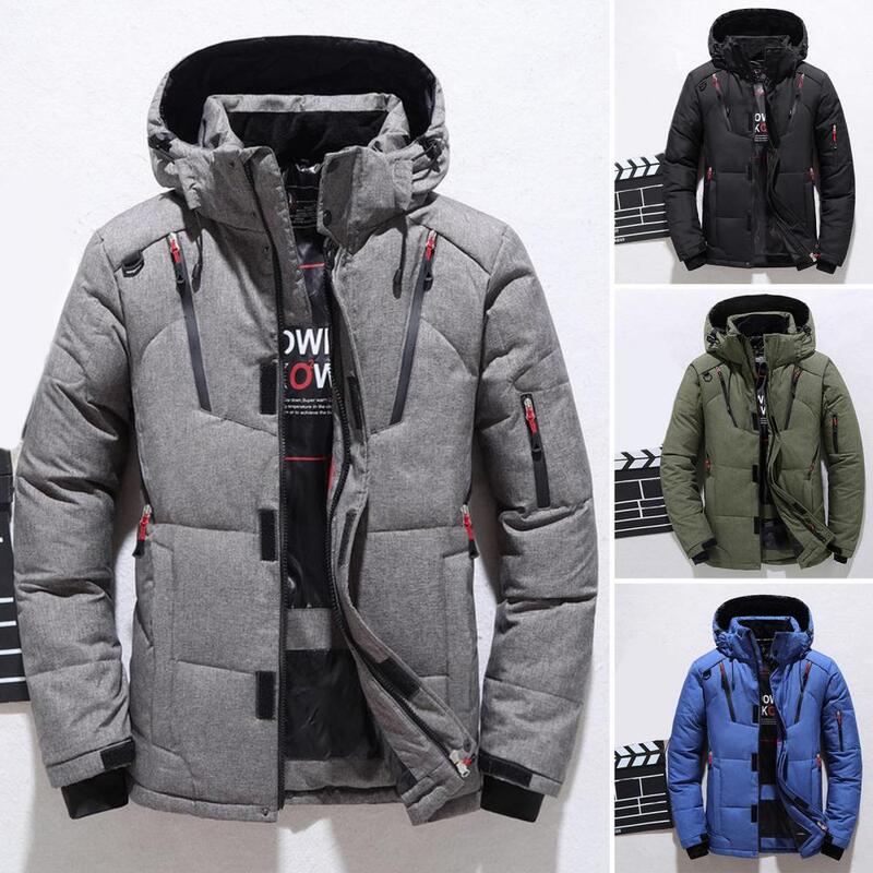 Trendy Sports Coat Sporty Multi Pockets Winter Thicken Drawstring Jacket  Men Jacket Windproof