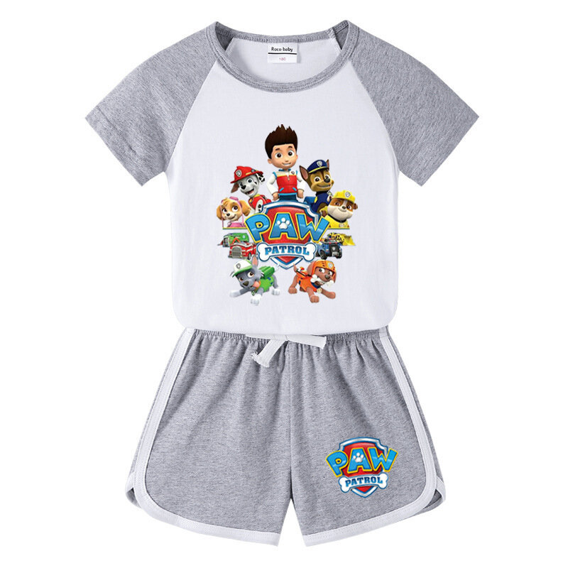 Conjunto de ropa de verano para niños, camiseta de manga corta de dibujos animados de la patrulla canina, pantalones cortos, 2 piezas, 2023