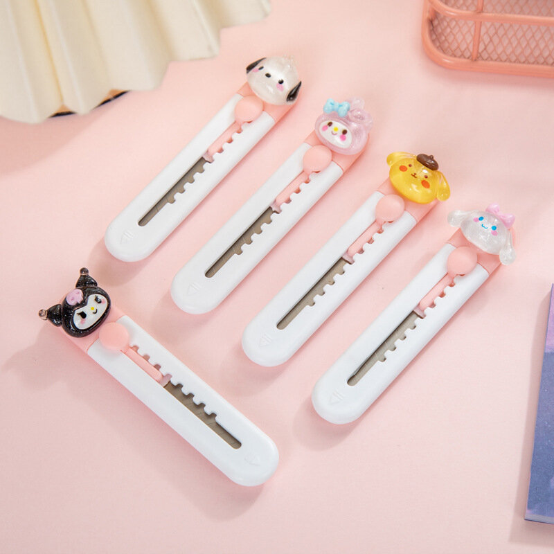 Kawali Sanrio Kuromi Cinnamoroll Mymelody Pochacco Mini pisau seni kertas portabel buatan tangan pisau lucu mainan hadiah kartun untuk anak perempuan