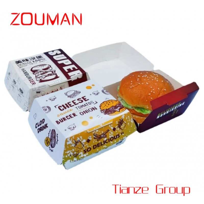 Quadrado Food Grade Paper Reciclável Burger Box, Sanduíche Hamburger Embalagem, personalizado, atacado, logotipo de impressão, novo Design