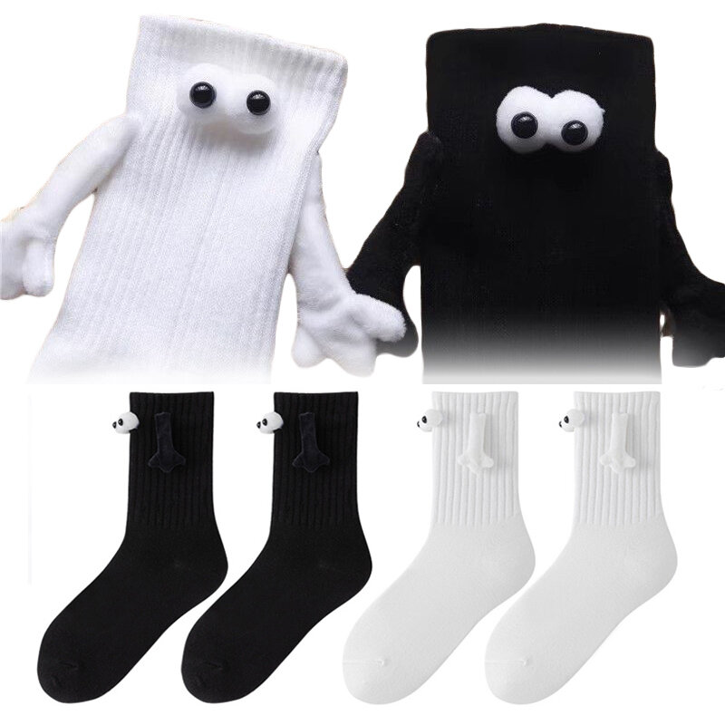 C.NEW S 2024 Summer New 2 Pairs Pure Cotton Socks Cartoon Couple Stockings Fashion Magnetic Suction Holding Socks Mid Tube Socks