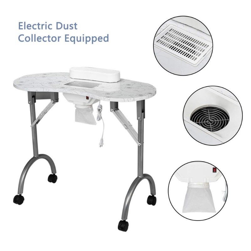 Manicure Nail Table with Electric Dust Collector, Foldable MDF Laminated Home Nail Beauty Technician Desk, Spa Salon Workstation