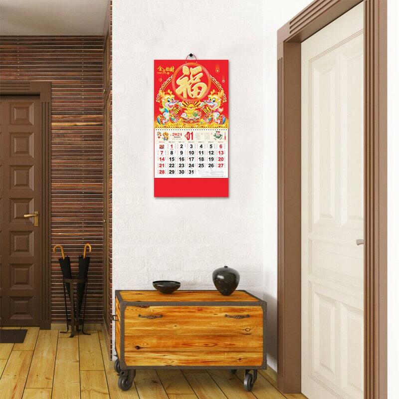 Calendario de Año Nuevo Chino 2024, decoración de año de dragón, colgante de pared tradicional, C2f2