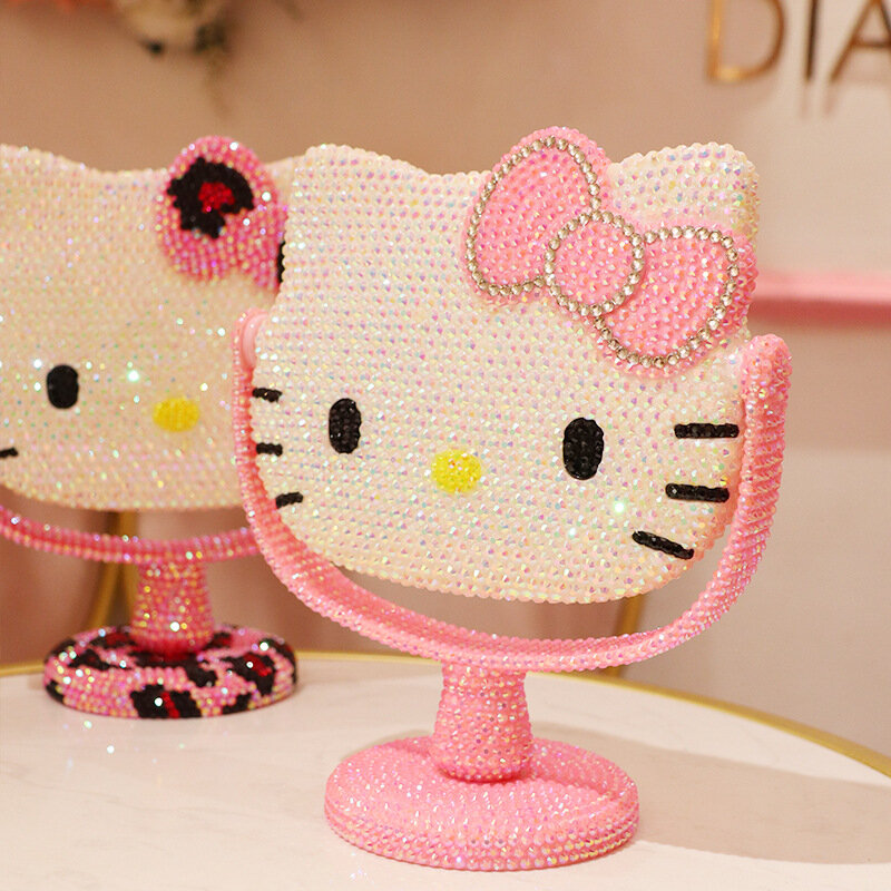 Sanrio Cinnamoroll różowy odwróć lustro kosmetyczne Cartoon błyszczące KT kot Hello Kitty zabawki dżetów piękno ręczny diament lustro