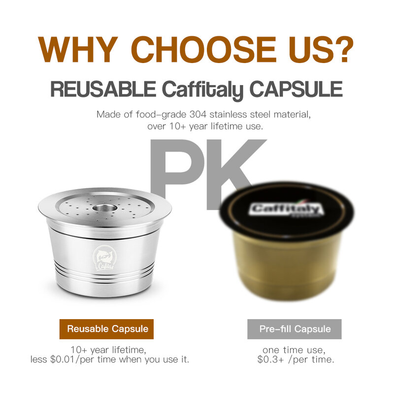 ICafilas-cápsula de café reutilizable recargable de acero inoxidable, filtro Caffitaly adecuado para Caffitaly y Tchibo Cafissimo classic