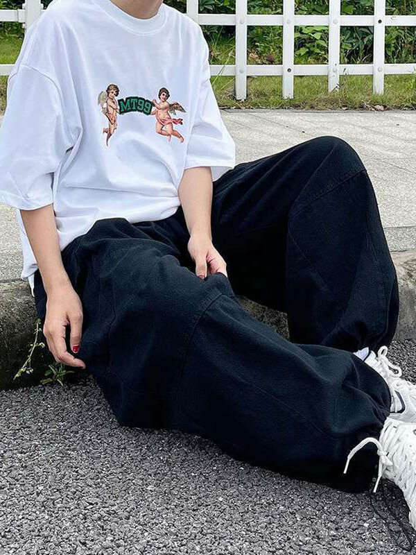 Брюки-карго Y2k женские в стиле оверсайз, уличная одежда, свободные модные прямые штаны в стиле Харадзюку с большими карманами, с широкими штанинами, хип-хоп