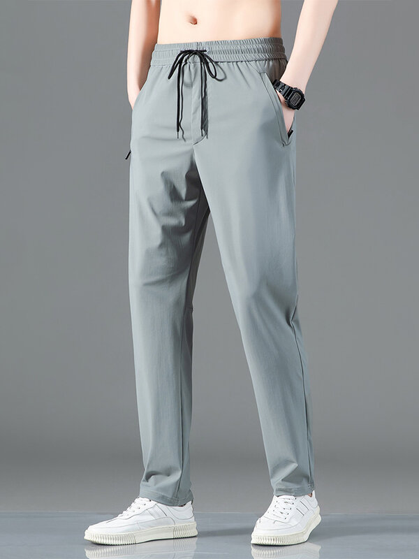 Летние мужские спортивные штаны с карманами на молнии, дышащие быстросохнущие Стрейчевые нейлоновые повседневные спортивные брюки большого размера, прямые спортивные брюки 8XL