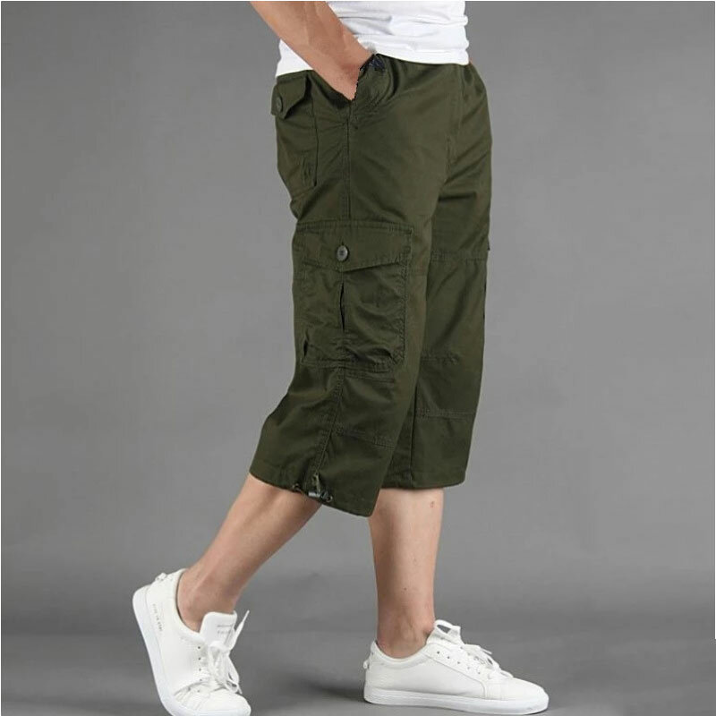 2024 Summer Men's Casual Cotton Cargo Shorts Long Length Multi Pocket Capri Pants Male Military Camouflage Short Size M-5XL