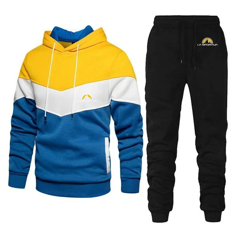 2024 new spring and autumn men's La Sportiva Logo printed tricolor sweatshirt patchwork hoodie+sweatpants suit