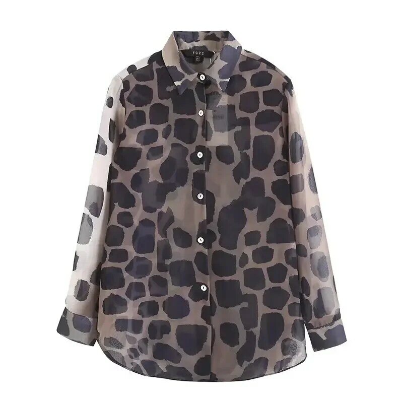 Blusa larga de seda con estampado de animales para mujer, camisa de manga larga con botones, estilo Retro, a la moda, 2023
